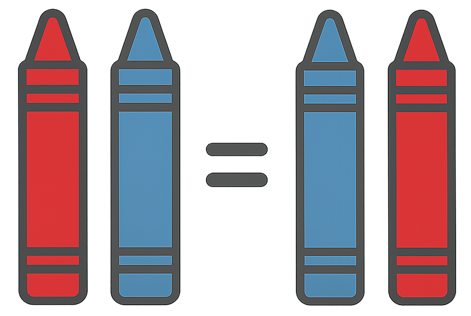 Red–blue crayon pair equals blue–red pair — illustration for BrainSpark combinatorics task (order doesn’t matter).
